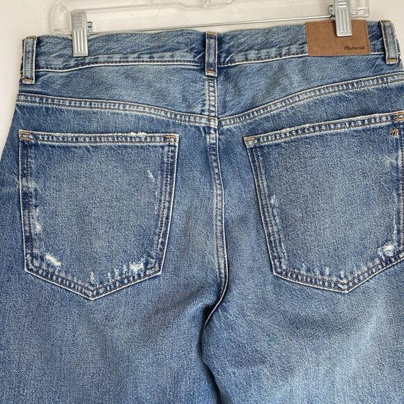 Madewell The Dean Easy Straight Jeans 29T Blue High Rise Distressed Raw Hem - Picture 12 of 13